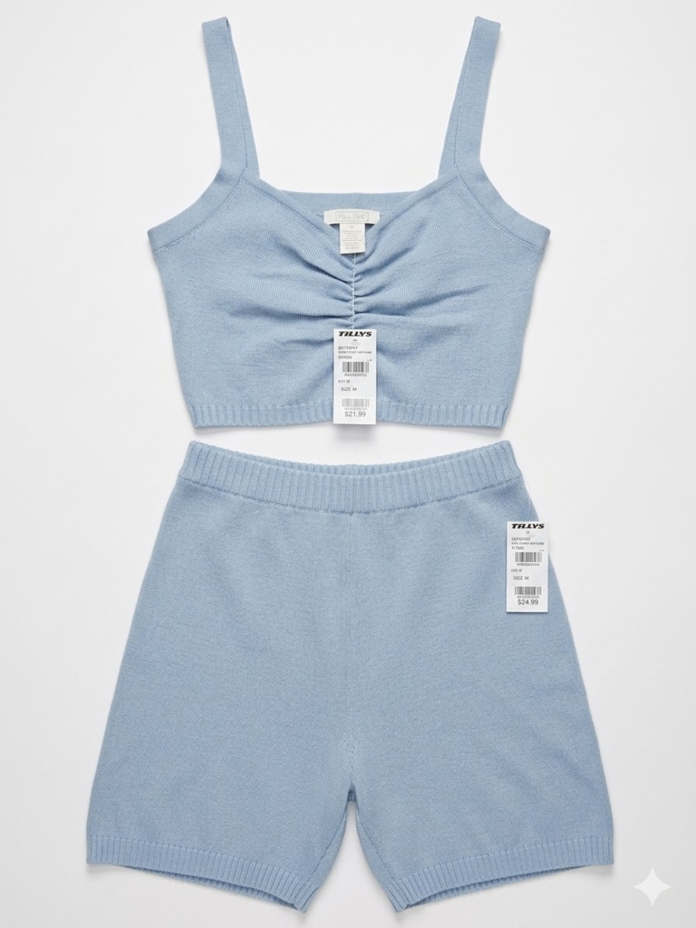 Full Tilt Light Blue Knit Crop Tank Set
